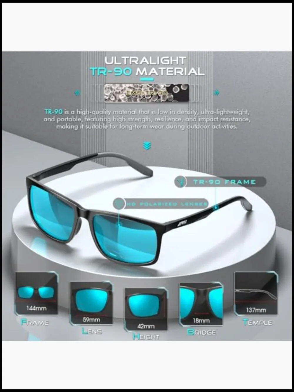 Polarized Sunglasses UV400 Protection Square TR90 Frame for Driving Golf Outdoor